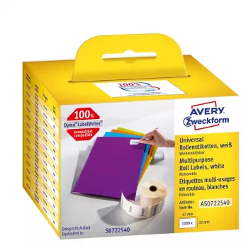 Isekleepuvad eemaldatavad ristkülikukujulised sildid Avery AS0722540 — 32 × 57 mm, valge, 1000 tk