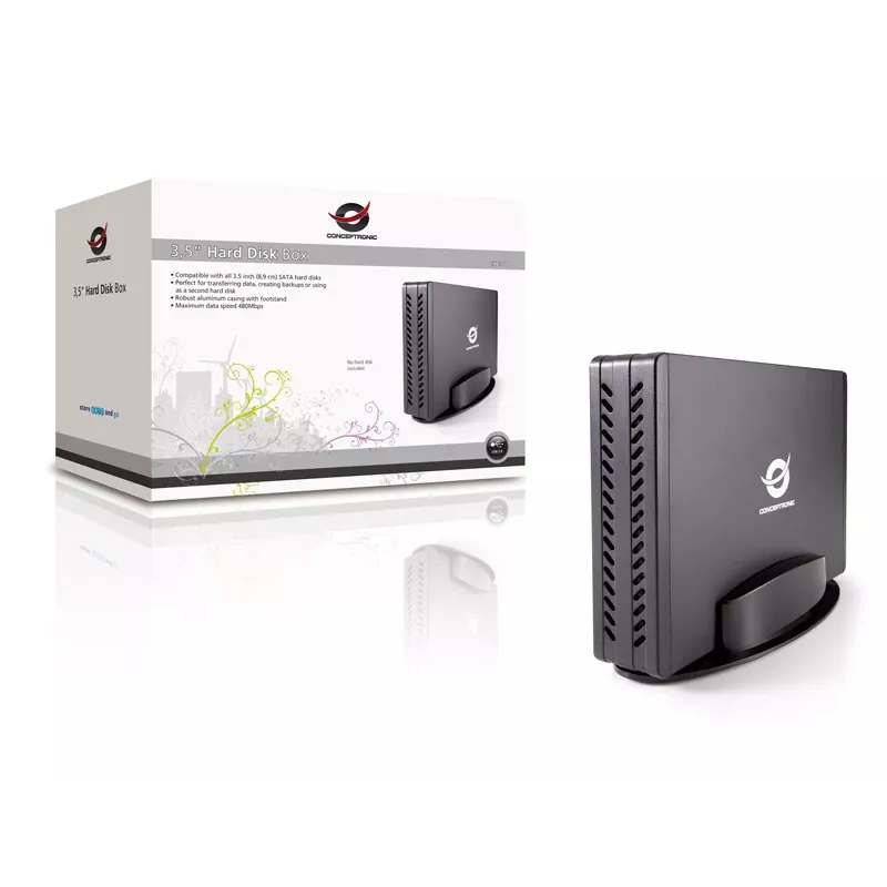 Conceptronic 3,5-tolline kõvakettakarp, HDD-korpus, 3,5 tolli, Serial ATA, Serial ATA II, Serial ATA III, 0,48 Gbit/s, USB-ühenduvus, must
