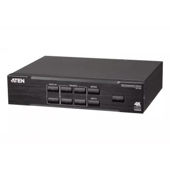 ATEN 4 x 2 True 4K esitlusmaatrikslüliti, meedia esitlusmaatrikslüliti, 4096 x 2160 pikslit, 4096 x 2160, 3840 x 2160, must, metall, nupud