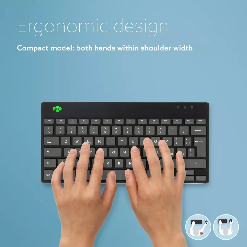 R-Go Tools ergonoomiline klaviatuur R-Go Compact Break, kompaktne klaviatuur pausitarkvaraga, QWERTY (ITA), Bluetooth, must
