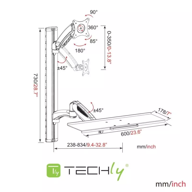 Techly ICA-PLW 02 monitori kinnitus / alus 68,6 cm (27 tolli) Seinale Hõbedane