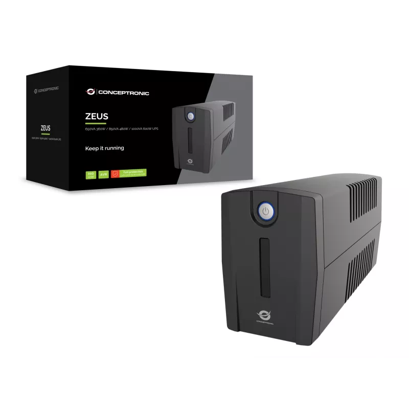 Conceptronic ZEUS01G 650VA 360W UPS, UK pistikupesa x 2, HID USB, RJ45 Sisend/Väljund, AVR