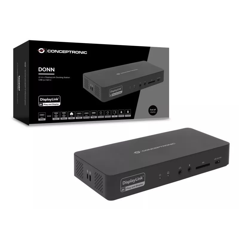 Conceptronic DONN31B 17-in-1 DisplayLink dokkimisjaam USB 3.2 Gen 2