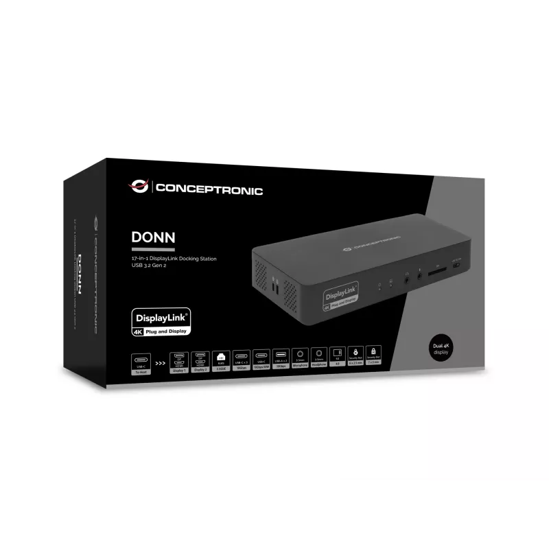Conceptronic DONN31B 17-in-1 DisplayLink dokkimisjaam USB 3.2 Gen 2