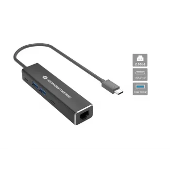 Conceptronic ABBY14B 2.5G Ethernet USB 3.2 Gen 1 adapter USB-jaoturiga, 2.5GbE, USB-A x 2, USB-C x 2