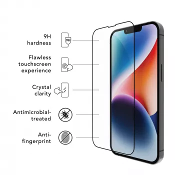 dbramante1928 Eco-Shield iPhone 13 13 Pro 14 musta servaga tolmu- ja kriimustuskindel karastatud klaasist ekraanikaitse
