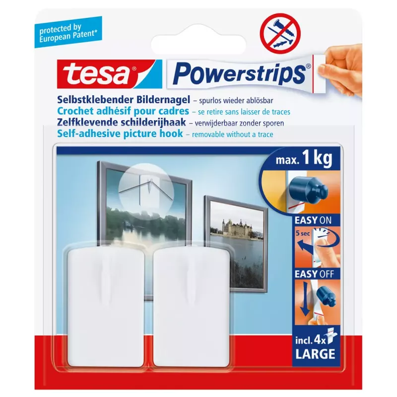 Seinahoidikkonks Tesa 58031-00020 Valge plast, max koormus 1 kg, 2 tk pakend