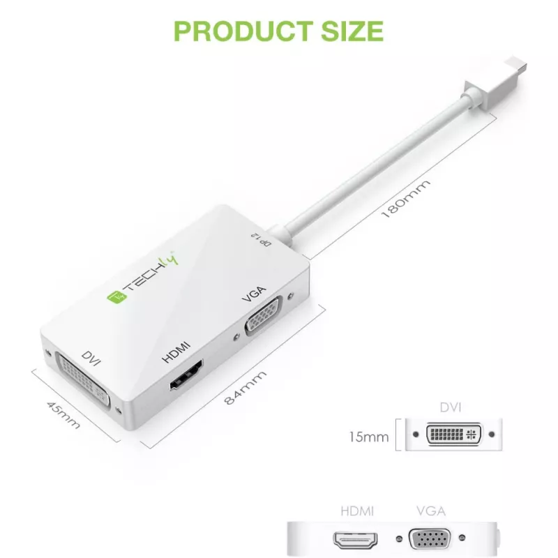 Techly Adapter 3-in-1 Mini DisplayPort (Thunderbolt) HDMI-le / DVI-le / VGA-le IADAP MDP-COMBOF12