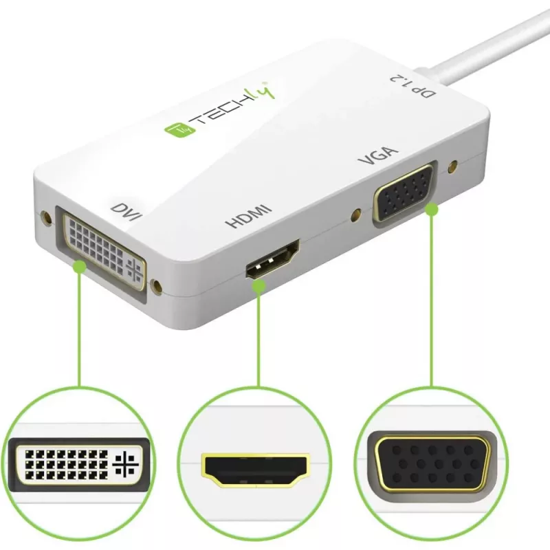 Techly Adapter 3-in-1 Mini DisplayPort (Thunderbolt) HDMI-le / DVI-le / VGA-le IADAP MDP-COMBOF12