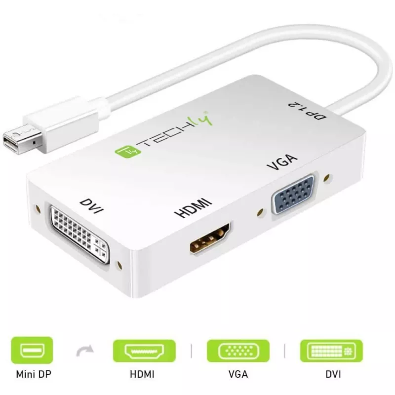 Techly Adapter 3-in-1 Mini DisplayPort (Thunderbolt) HDMI-le / DVI-le / VGA-le IADAP MDP-COMBOF12
