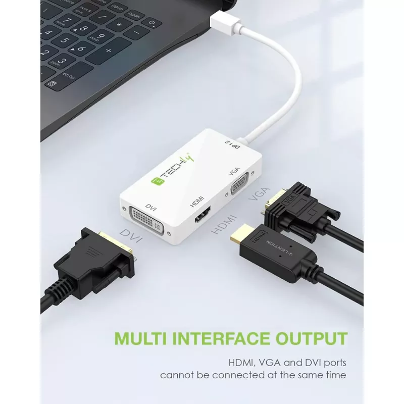 Techly Adapter 3-in-1 Mini DisplayPort (Thunderbolt) HDMI-le / DVI-le / VGA-le IADAP MDP-COMBOF12