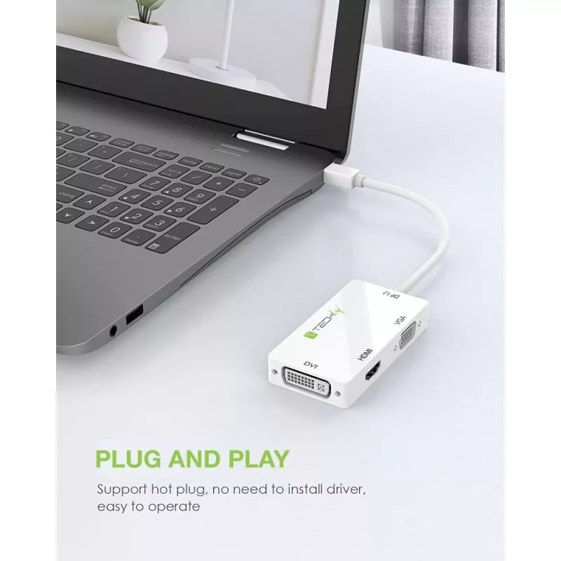 Techly Adapter 3-in-1 Mini DisplayPort (Thunderbolt) HDMI-le / DVI-le / VGA-le IADAP MDP-COMBOF12