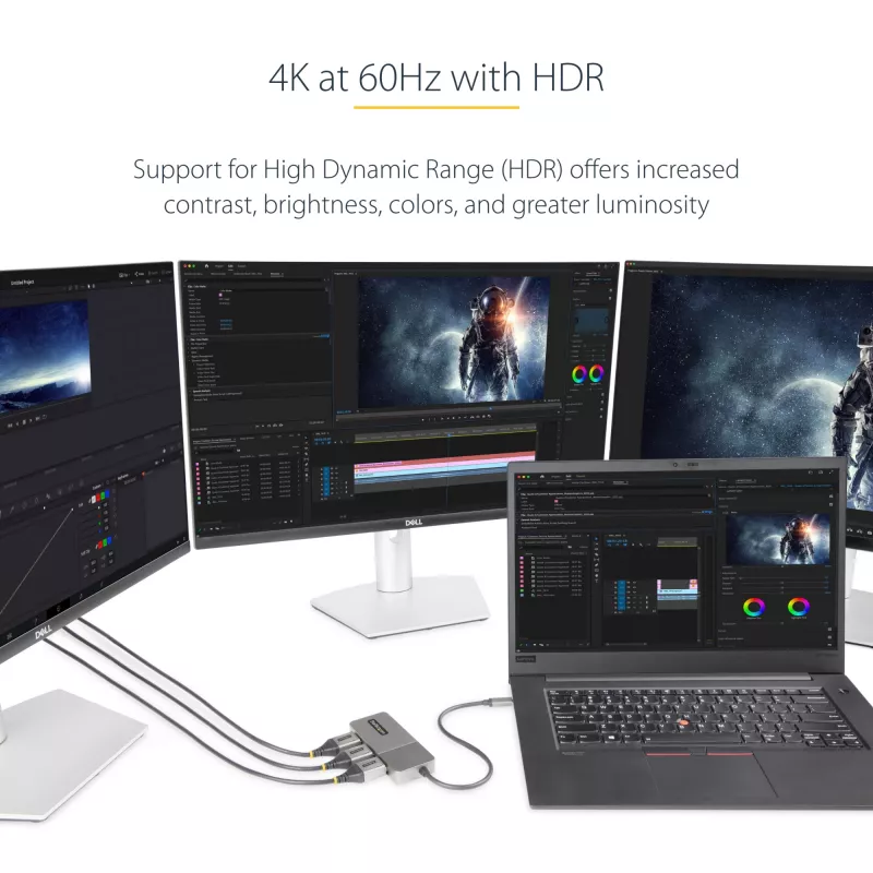 StarTech.com 3-pordiline USB-C mitme monitori adapter, USB USB-C → 3x DisplayPort 1.4 MST jaotur, kolmekordne 4K 60 Hz DP sülearvuti ekraanilaiend / jaotur, HDR, eriti pikk sisseehitatud kaabel – ainult Windows