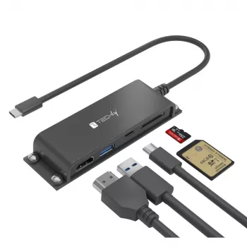 Techly IADAP-USBC-935 sülearvuti dokk/portide paljundaja Juhtmega USB 3.2 Gen 1 (3.1 Gen 1) USB-C Must