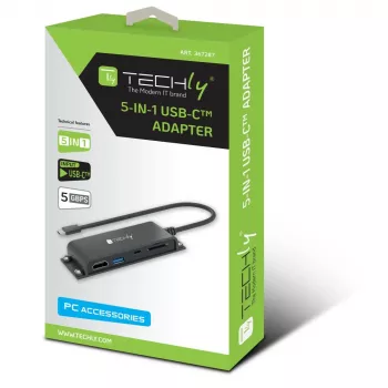 Techly IADAP-USBC-935 sülearvuti dokk/portide paljundaja Juhtmega USB 3.2 Gen 1 (3.1 Gen 1) USB-C Must