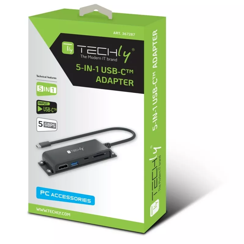 Techly IADAP-USBC-935 sülearvuti dokk/portide paljundaja Juhtmega USB 3.2 Gen 1 (3.1 Gen 1) USB-C Must