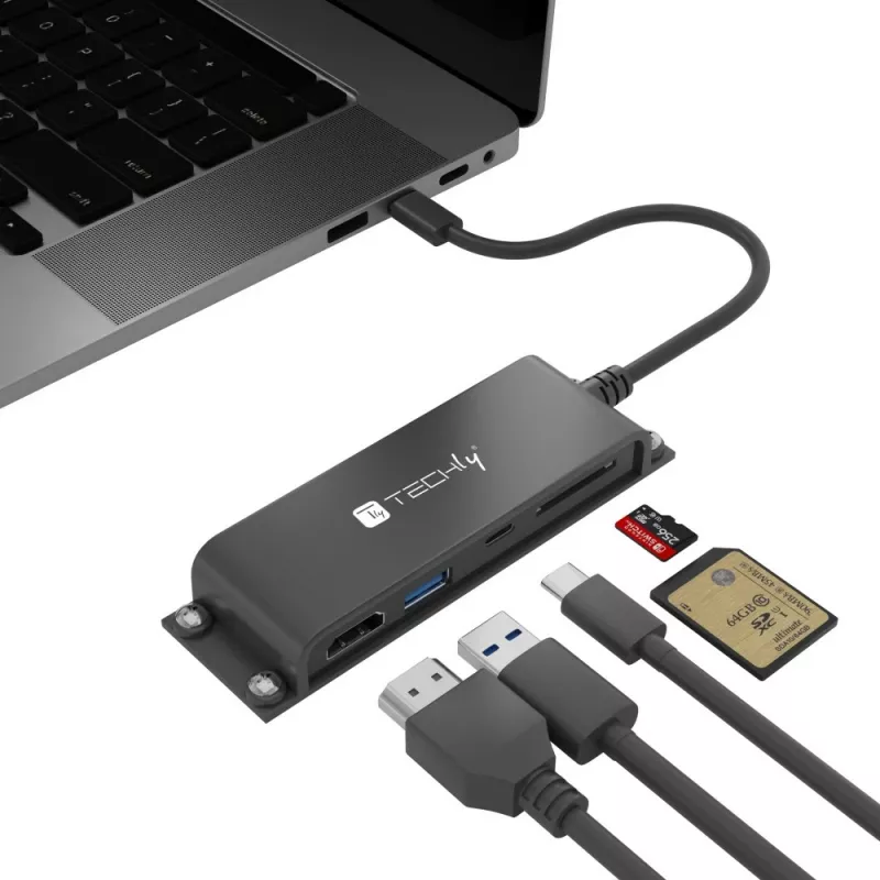 Techly IADAP-USBC-935 sülearvuti dokk/portide paljundaja Juhtmega USB 3.2 Gen 1 (3.1 Gen 1) USB-C Must