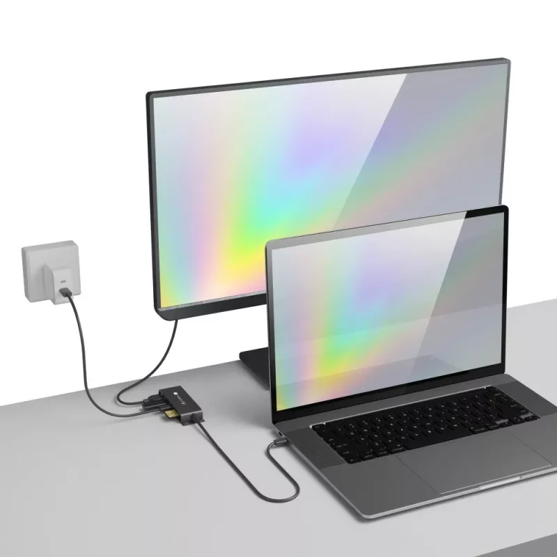 Techly IADAP-USBC-935 sülearvuti dokk/portide paljundaja Juhtmega USB 3.2 Gen 1 (3.1 Gen 1) USB-C Must