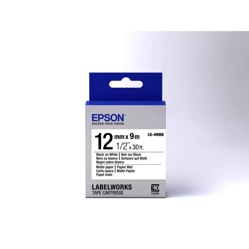 Epson Label Cartridge Matte Paper LK-4WBB Must/Valge 12mm (9m)