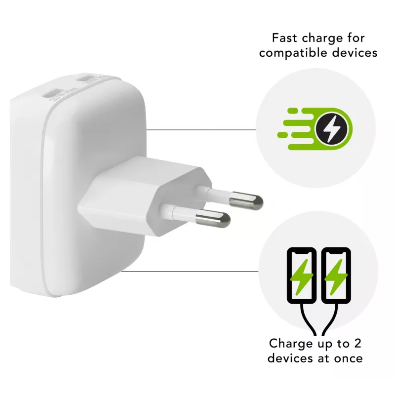Seinalaadija d bramante re-charge Pro EU lame 2×USB-C 20W valge (siseruumides)