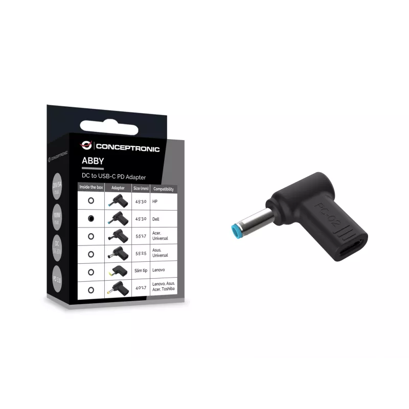 Conceptronic ABBY15PC02 DC-USB-C adapter, Dell 4,5x3,0 mm, 18–20 V