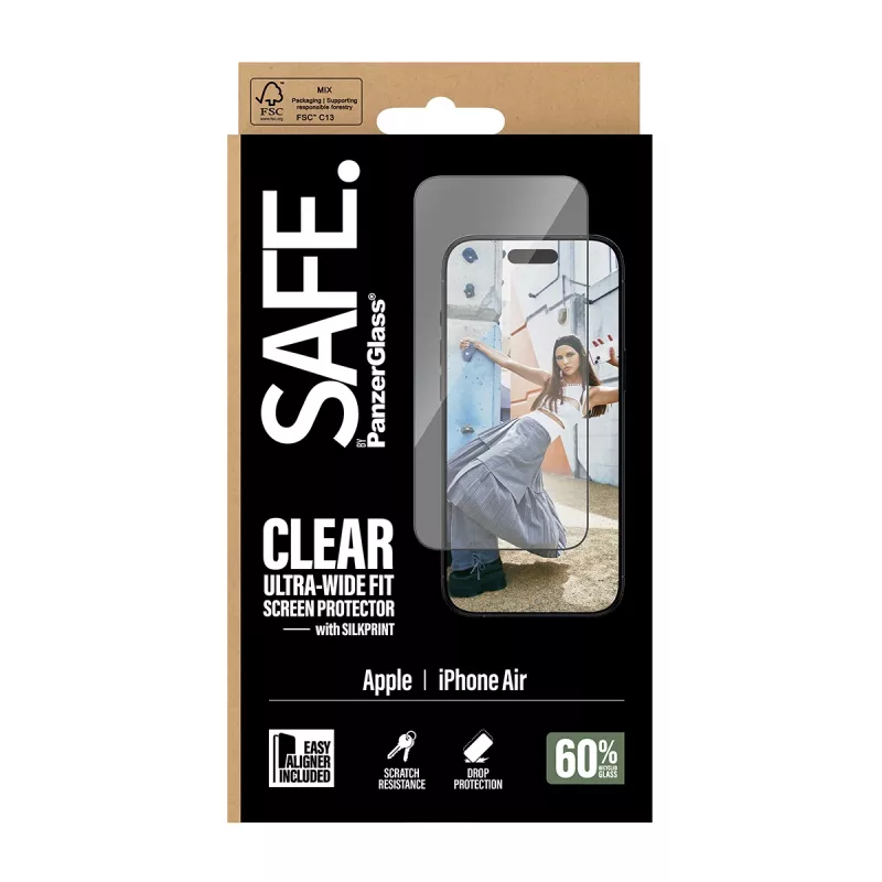 Ekraanikaitse PanzerGlass SAFE iPhone 17 Ultra‑Wide Fit musta raamiga