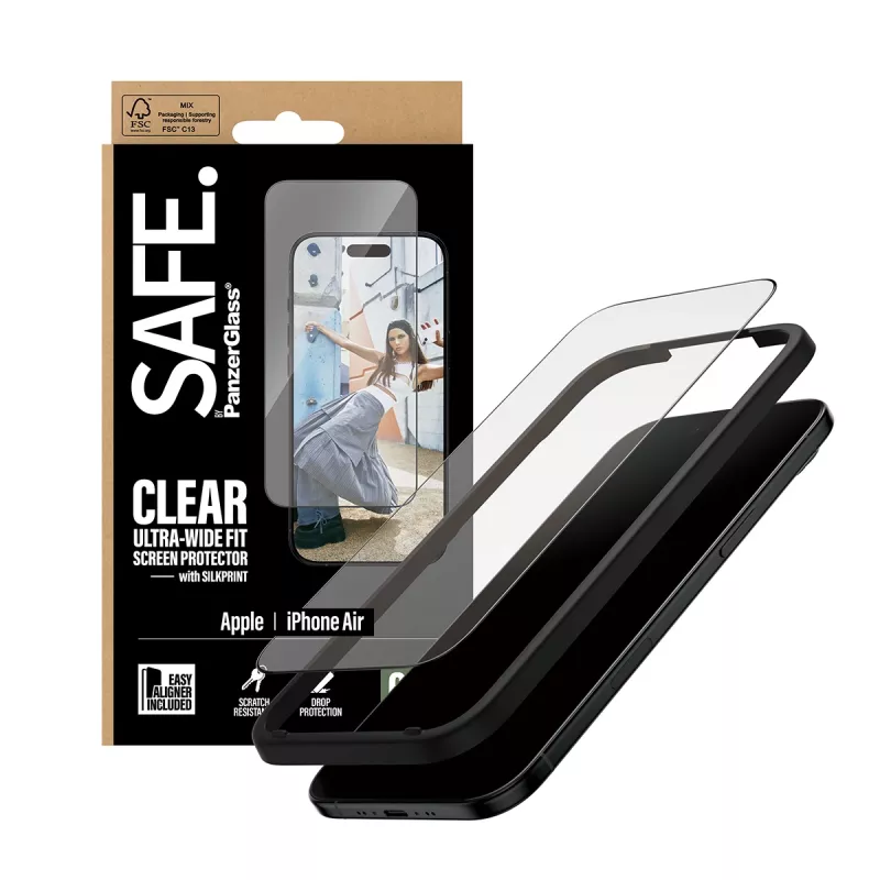 Ekraanikaitse PanzerGlass SAFE iPhone 17 Ultra‑Wide Fit musta raamiga