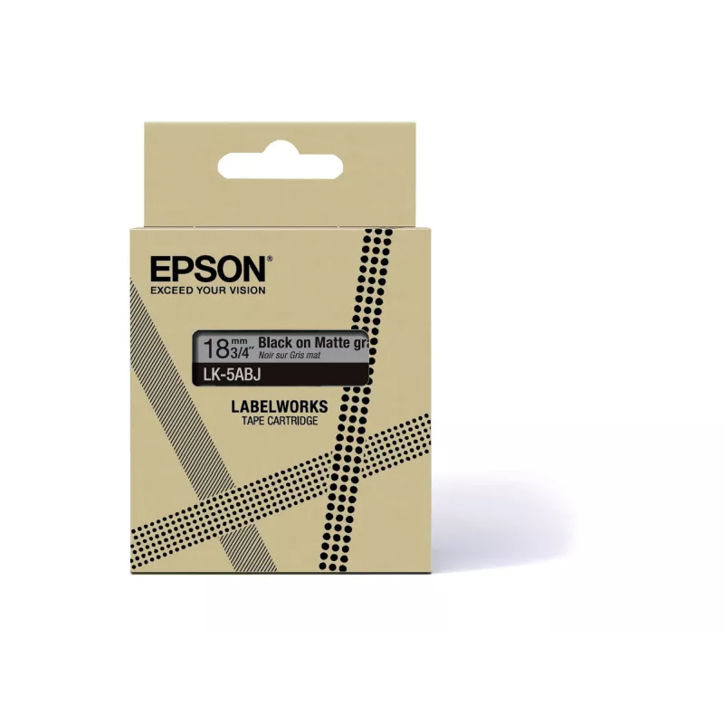 Epson matiteip – hall/must 18 mm (8 m) – LK-5ABJ, must hallil, LK, Rhino, LabelWorks LW-C410, LabelWorks LW-C610, 1,8 cm, 8 m