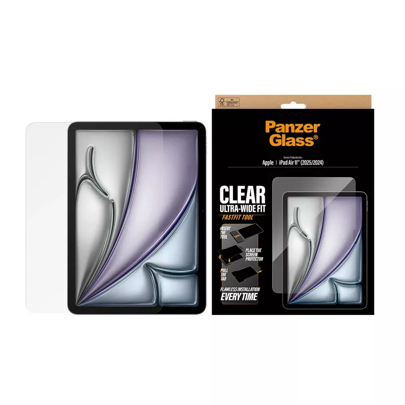 Ekraanikaitse PanzerGlass iPad Air 11 tolli (2024–2026) Ultra‑Wide Fit, karastatud klaas, FastFit tööriist