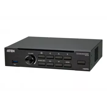 ATEN sujuva esitluse lüliti Quad V-ga, HDMI, USB Type-A, metall, must, 60 Hz, 15 m