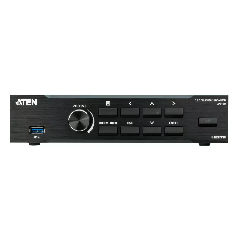ATEN sujuva esitluse lüliti Quad V-ga, HDMI, USB Type-A, metall, must, 60 Hz, 15 m