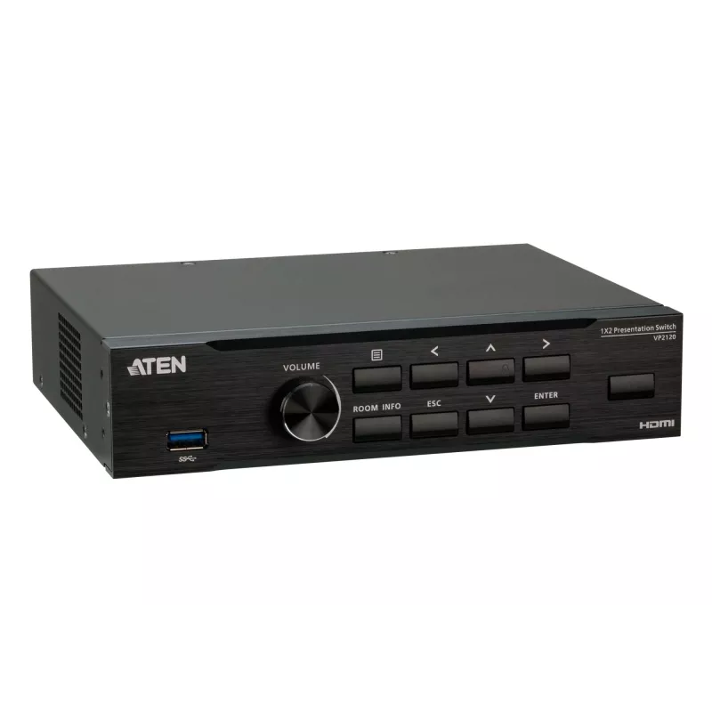 ATEN sujuva esitluse lüliti Quad V-ga, HDMI, USB Type-A, metall, must, 60 Hz, 15 m