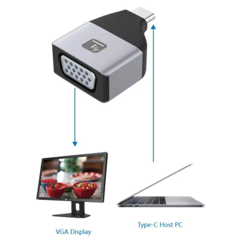 Techly IADAP USBC-VGAC USB-graafikaadapter 1920 x 1200 pikslit Must, Hõbedane