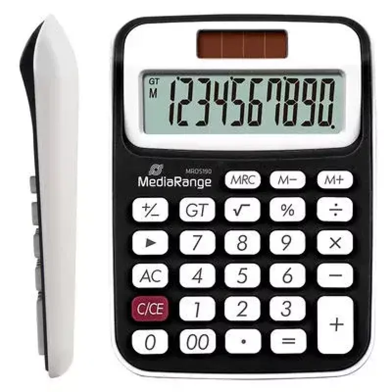Basic kalkulaator MediaRange MROS190 lauaarvuti 10 numbrikohta aku ja päikesepatarei must valge