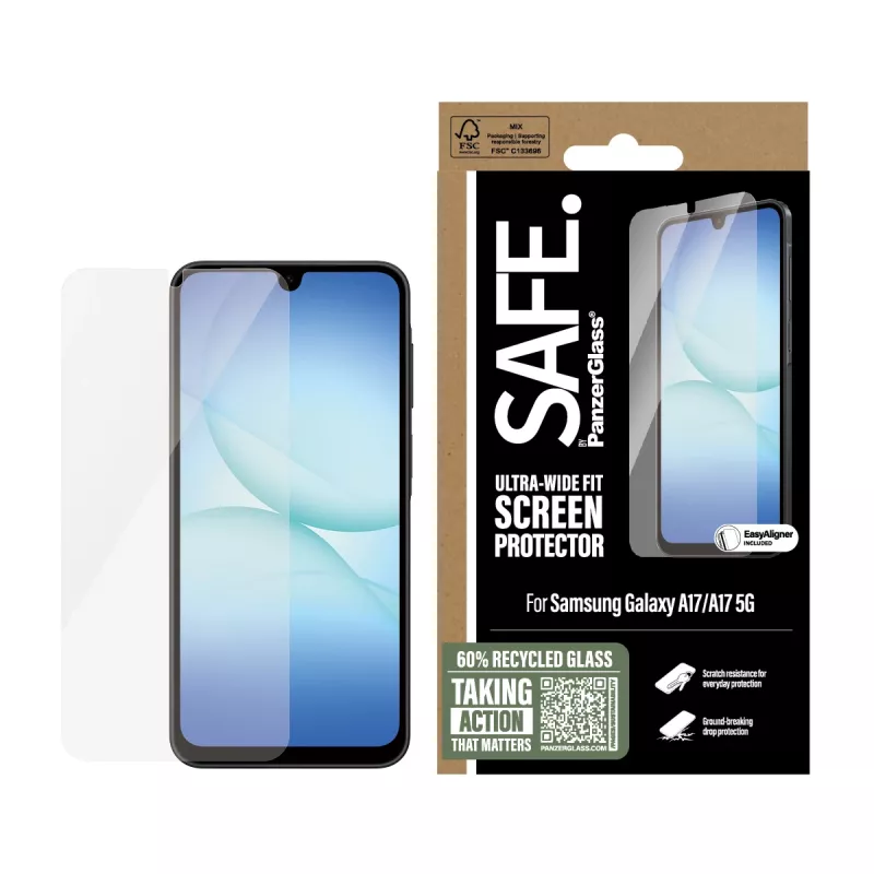 PanzerGlass SAFE. by ® ekraanikaitse Samsung Galaxy A17 | A17 5G | Ultra-Wide Fit koos EasyAligneriga