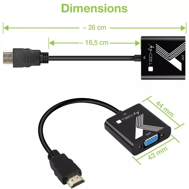 Techly kaabliadapter HDMI-VGA helipistikuga