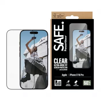 PanzerGlass SAFE. by ® ekraanikaitse musta raamiga iPhone 17 | 16 Pro | ülilai sobivus EasyAligneriga