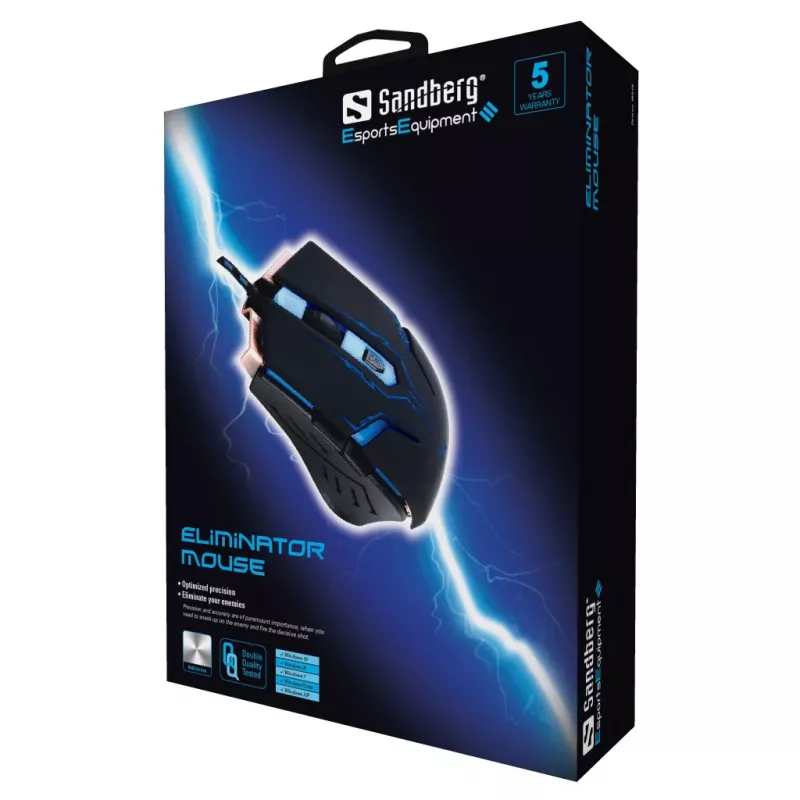 Sandberg Eliminator hiir, paremakäeline, USB A-tüüp, 2400 DPI, must