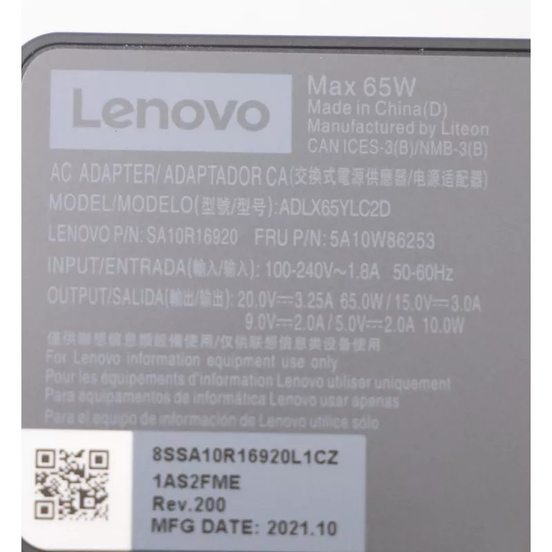 Lenovo 5A10W86253 toiteadapter Sisetingimustesse 65 W Must