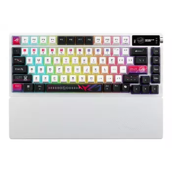Mehaaniline mänguklaviatuur ASUS ROG Azoth X — 75% paigutus, USB + RF juhtmevaba, Bluetooth, RGB, randmetugi, must/valge