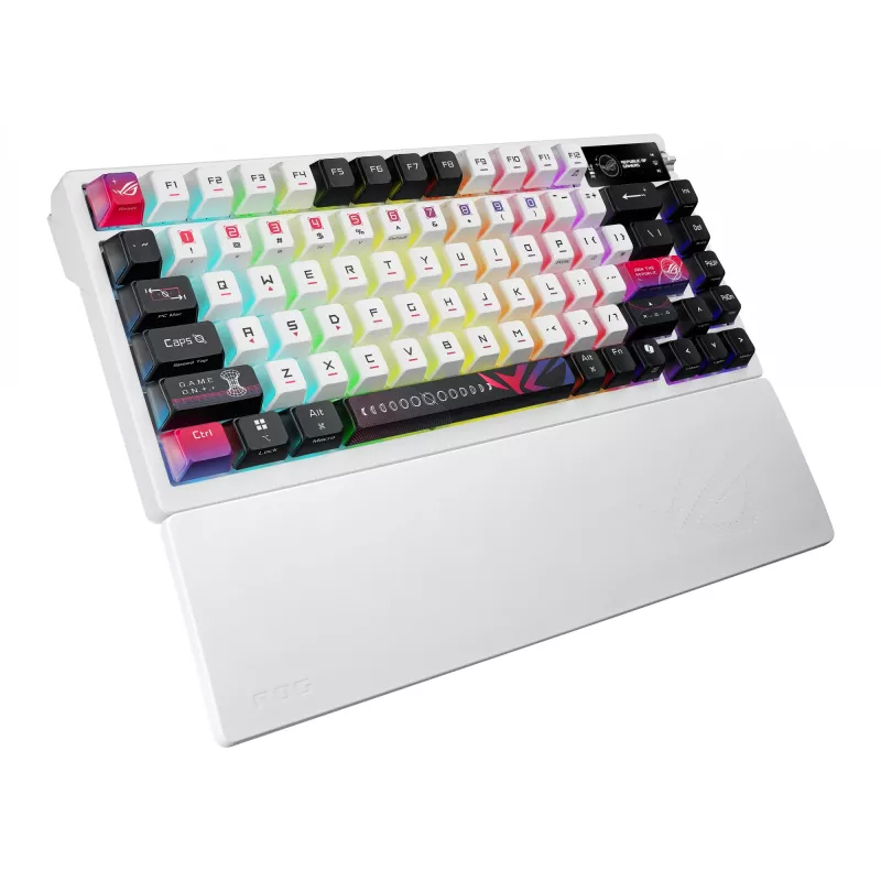 Mehaaniline mänguklaviatuur ASUS ROG Azoth X — 75% paigutus, USB + RF juhtmevaba, Bluetooth, RGB, randmetugi, must/valge