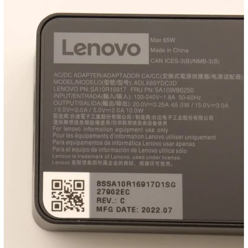 Lenovo 5A10W86250 toiteadapter/laadija Siseruumides 65 W Must