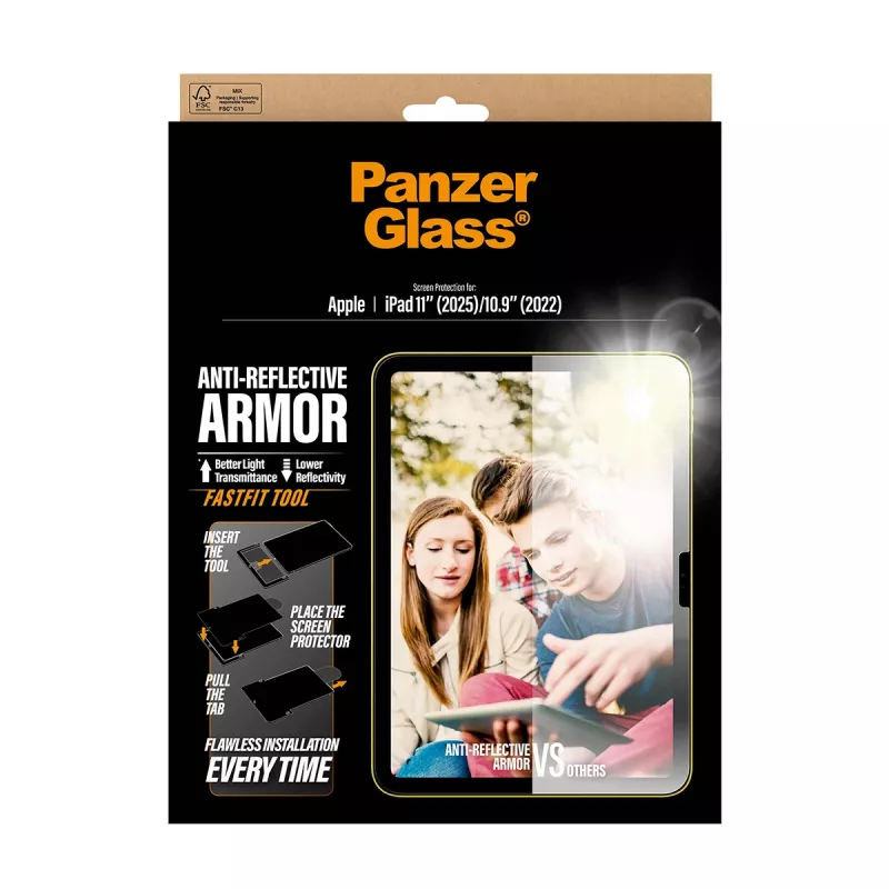 Ekraanikaitse PanzerGlass Anti-Reflective Armor iPad 11 tolli (2025-2026) / 10.9 tolli (2022) Ultra-Wide Fit koos Fastfit tööriistaga