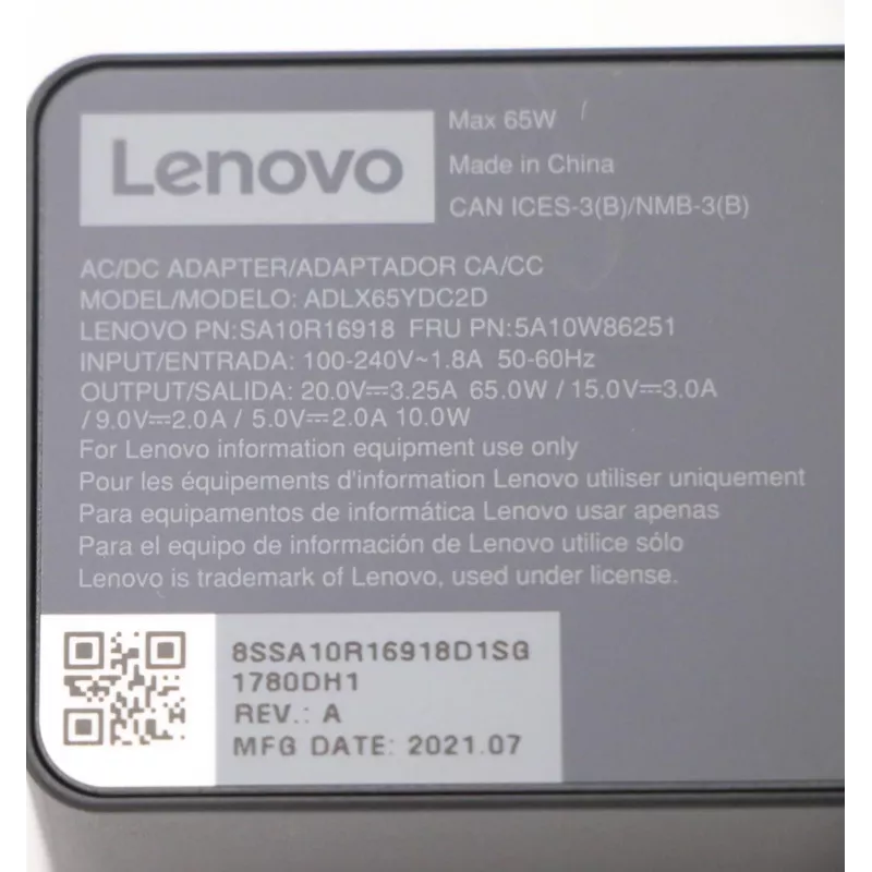 Lenovo 5A10W86251 toiteadapter Toasisesks kasutamiseks 65 W Must