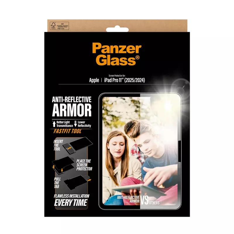 PanzerGlass ® peegeldusvastane Armor ekraanikaitse iPad Pro 11 tolli (2024-2025) | ülilai sobivus koos FastFit tööriistaga