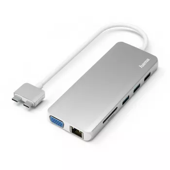 Hama 00200133 sülearvuti dokk/pordireplikaator USB 3.2 Gen 1 (3.1 Gen 1) USB-C hõbedane, valge