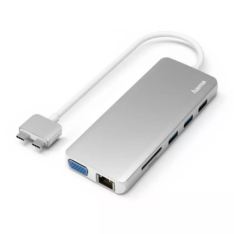 Hama 00200133 sülearvuti dokk/pordireplikaator USB 3.2 Gen 1 (3.1 Gen 1) USB-C hõbedane, valge