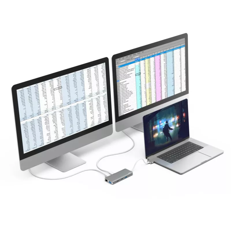 Hama 00200133 sülearvuti dokk/pordireplikaator USB 3.2 Gen 1 (3.1 Gen 1) USB-C hõbedane, valge