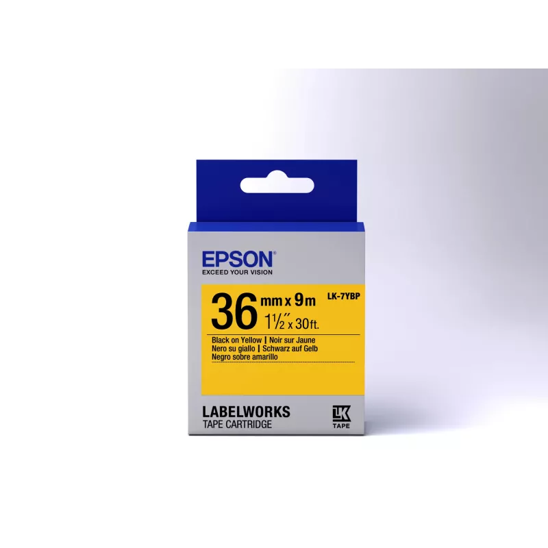 Epson Label Cartridge Pastel LK-7YBP Must kollasel 36mm (9m), Must kollasel, Jaapan, LabelWorks LW-1000P, LW-900P, 3.6 cm, 9 m, 1 tk