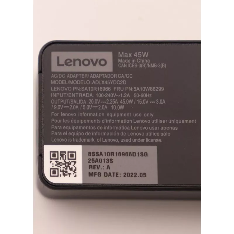 Lenovo 5A10W86299 vahelduvvooluadapter/muundur Sisetingimustesse 45 W Must